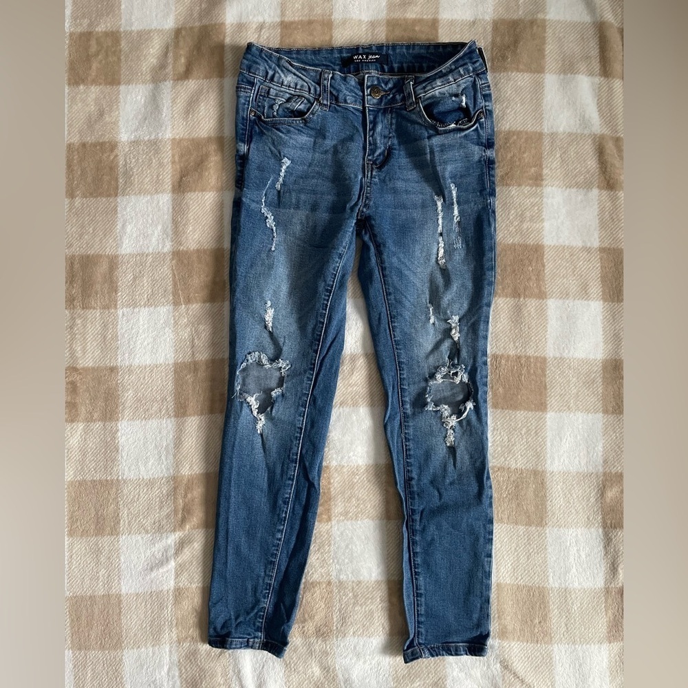 Wax Jean Ripped Blue Skinny Jeans Distressed size 5